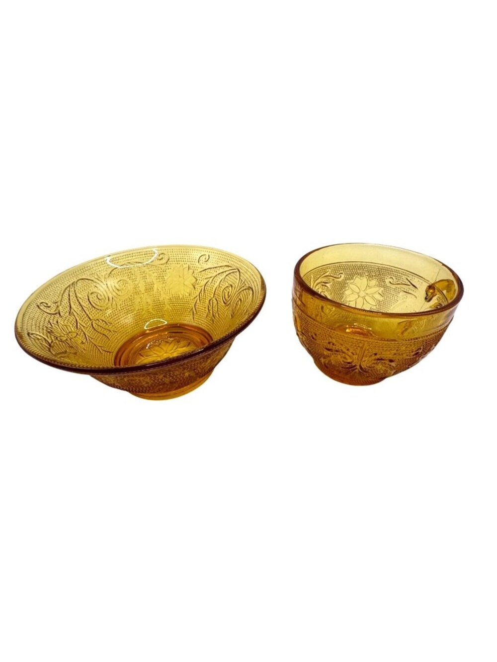 Vintage Indiana Tiara Amber Glass Bowl Cup Sandwich Pattern Gold 1970's